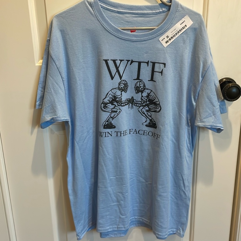 New! Men’s Lacrosse Win the Face Off T-shirt- Size Large-100% Preshrunk Cotton